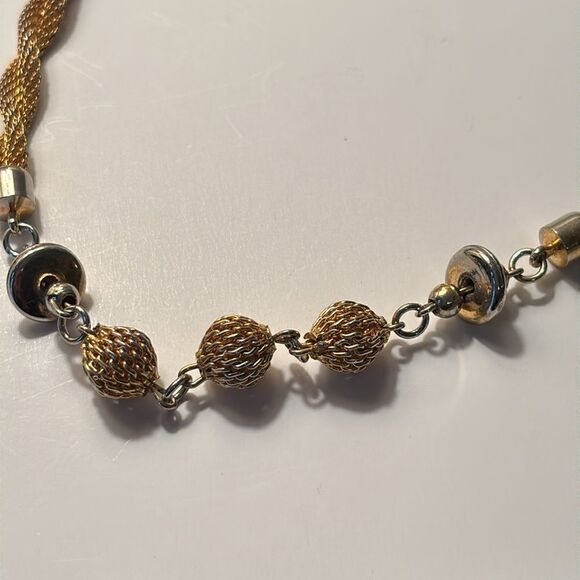 Vintage Gold Tone Chain with Twisted Mesh Rope and Mesh Beads 26” - Picture 2 of 8